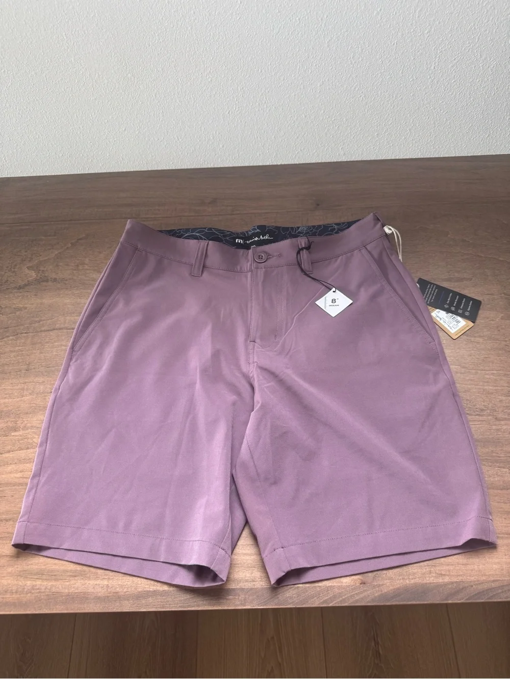2 pairs of Travis Mathew Performance Flat Front Shorts - Mauve and Blue